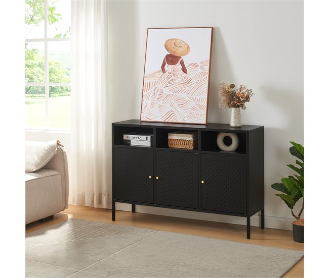 Conforama Aparador Janakkala Acero Con 3 Puertas 119x35x80 Cm - Negro [en.casa]