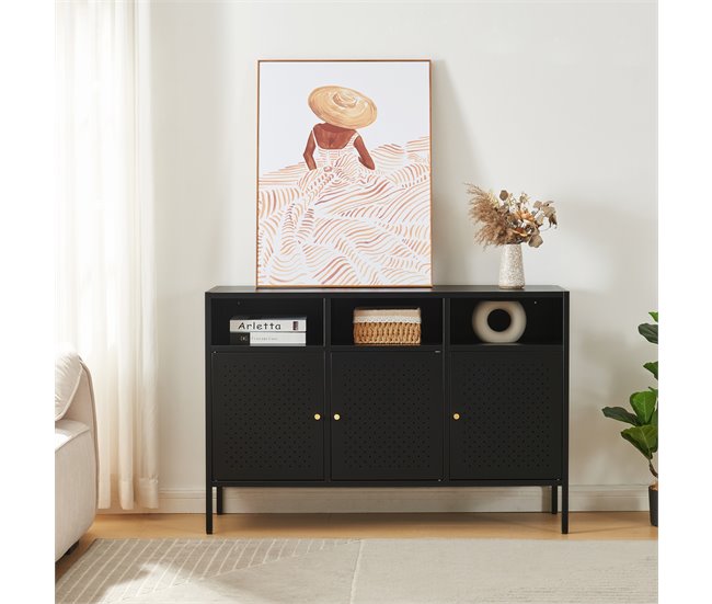 Conforama Aparador Janakkala Acero Con 3 Puertas 119x35x80 Cm - Negro [en.casa]