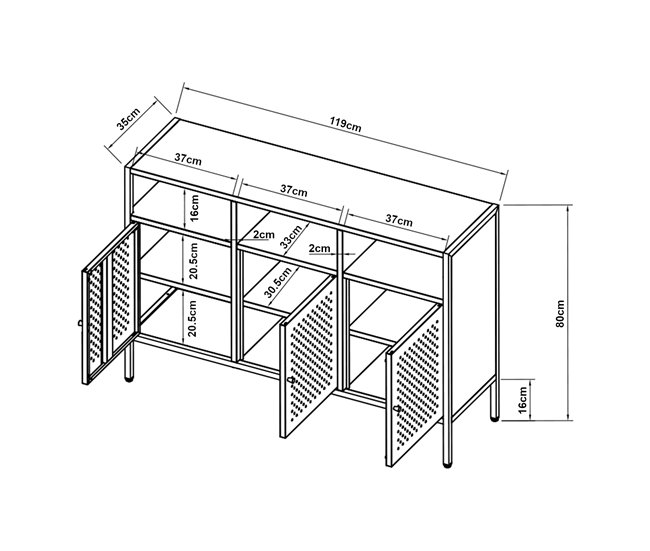 Conforama Aparador Janakkala Acero Con 3 Puertas 119x35x80 Cm - Negro [en.casa]