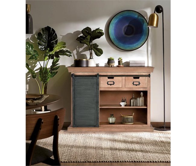 Conforama Aparador Madera De Mango Y Metal Acabado Marrón/Negro De 85x40x115 Cm - Giner Y Colomer