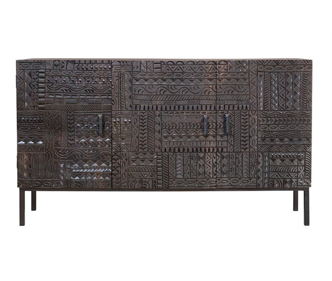 Conforama Aparador madera de mango y patas de metal en nogal oscuro 85x40x150 cm - Giner y Colomer