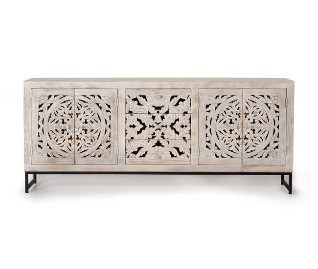 Conforama Aparador Madera De Mango Y Patas Metal Blanco Envejecido De 81x38x190 Cm - Giner Y Colomer