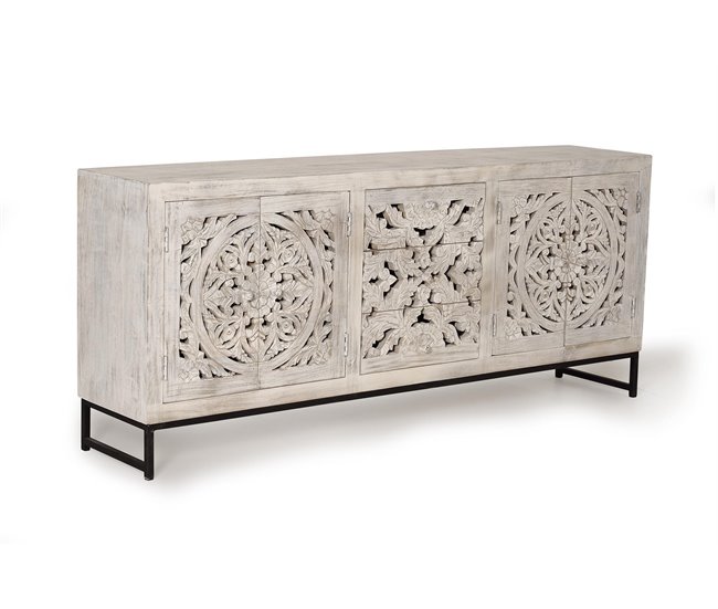 Conforama Aparador madera de mango y patas metal blanco envejecido de 81x38x190 cm - Giner y Colomer