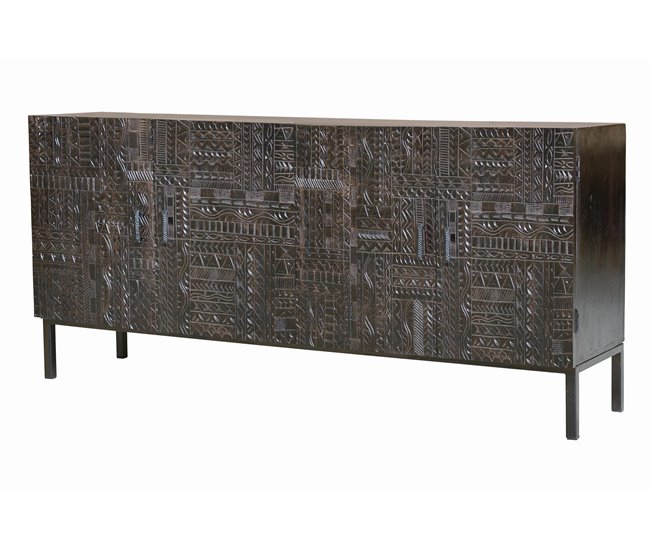 Conforama Aparador madera de mango y patas metal en nogal oscuro de 85x40x180 cm - Giner y Colomer