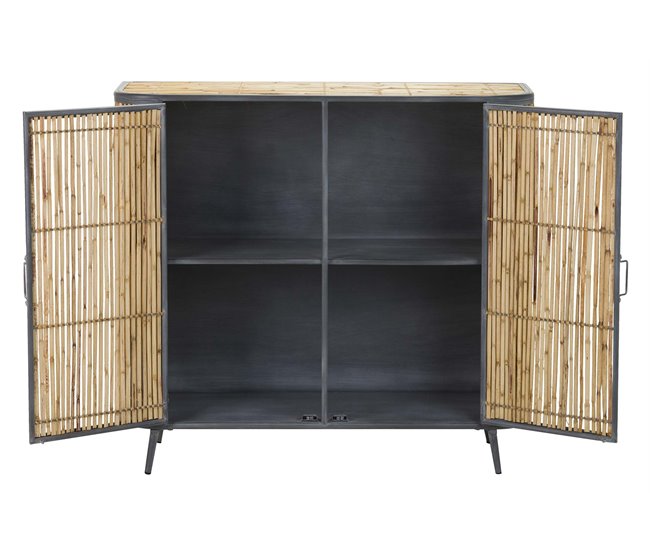 Conforama Aparador Metal Bambu Azul Marrón 100x34x91 Cm