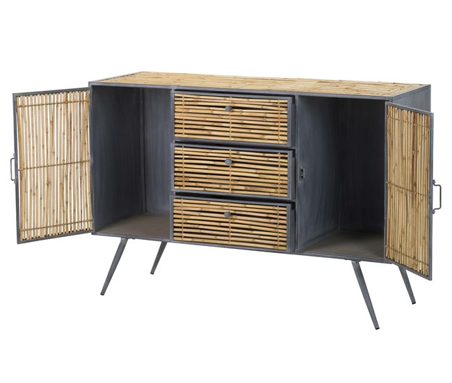 Conforama Aparador Metal Bambu Azul Marron 120x41x82 Cm