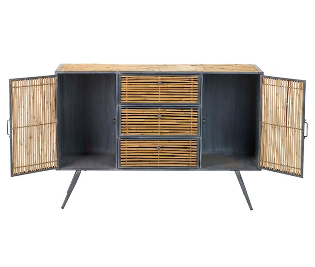 Conforama Aparador Metal Bambu Azul Marron 120x41x82 Cm