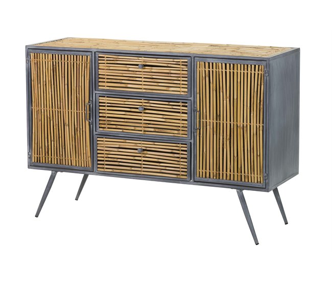 Conforama Aparador Metal Bambu Azul Marron 120x41x82 Cm