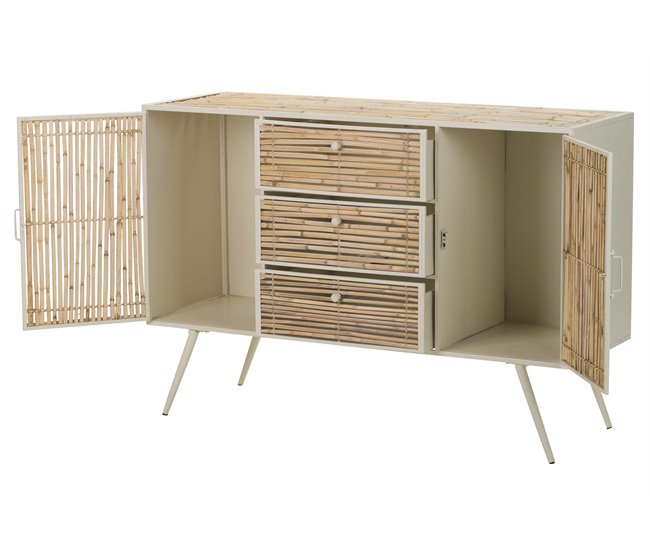 Conforama Aparador Metal Bambu Beige Marron 120x41x82 Cm