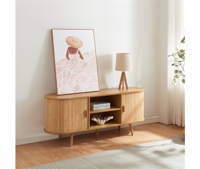 Conforama Aparador Nordkapp Con 2 Puertas MDF Bambú 140x40x56cm - Natural [en.casa]