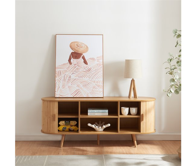 Conforama Aparador Nordkapp Con 2 Puertas MDF Bambú 140x40x56cm - Natural [en.casa]
