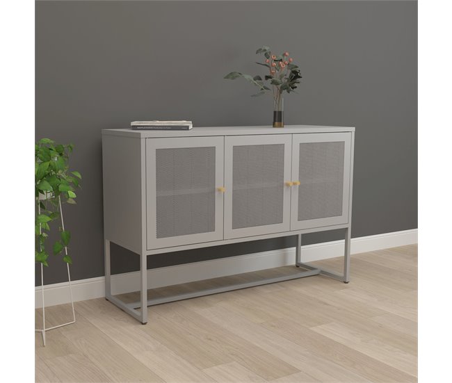 Conforama Aparador Sund Con 3 Puertas De Malla Acero 120x40x80cm - Gris [en.casa]