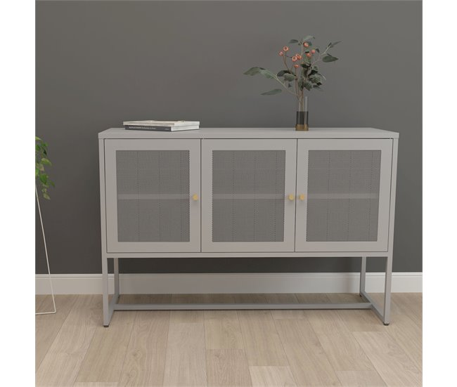 Conforama Aparador Sund Con 3 Puertas De Malla Acero 120x40x80cm - Gris [en.casa]