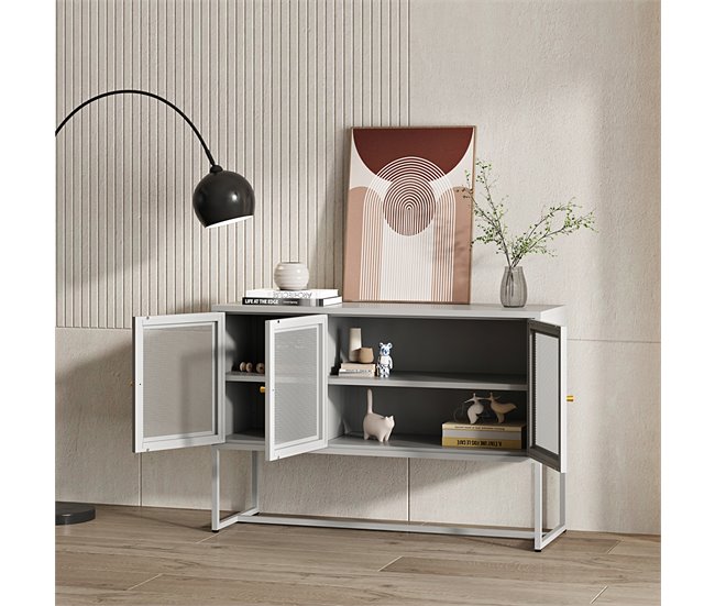 Conforama Aparador Sund Con 3 Puertas De Malla Acero 120x40x80cm - Gris [en.casa]