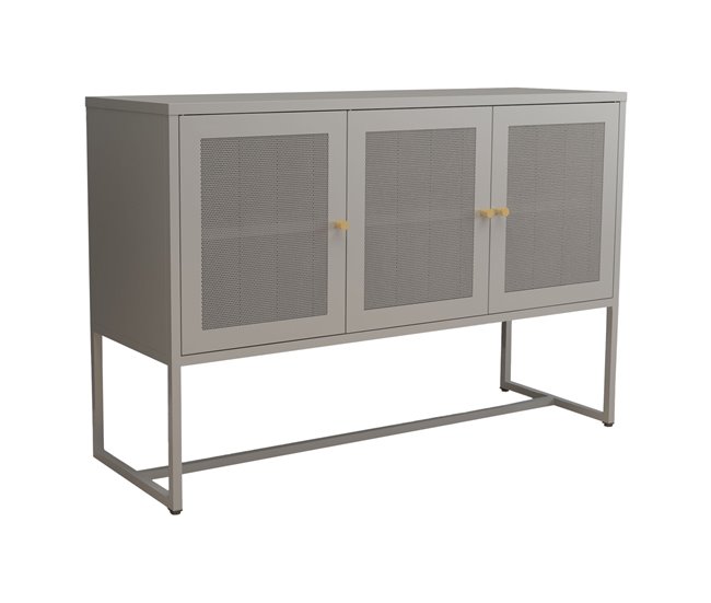 Conforama Aparador Sund con 3 puertas de malla acero 120x40x80cm - Gris [en.casa]
