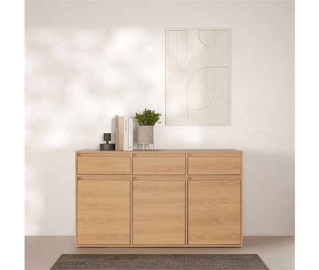Conforama Aparador Tori 3 Puertas 3 Cajones Color Roble 140 Cm