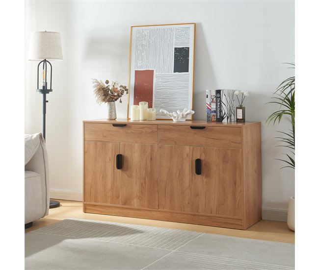 Conforama Aparador Varkaus 2 Cajones + 4 Puertas MDF 75x140x40 Cm - Roble [en.casa]