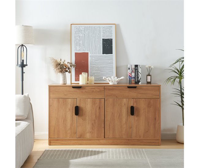 Conforama Aparador Varkaus 2 Cajones + 4 Puertas MDF 75x140x40 Cm - Roble [en.casa]