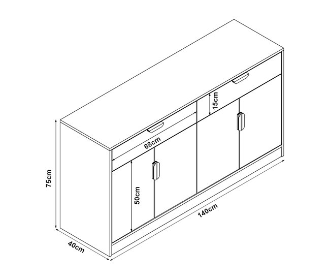 Conforama Aparador Varkaus 2 Cajones + 4 Puertas MDF 75x140x40 Cm - Roble [en.casa]