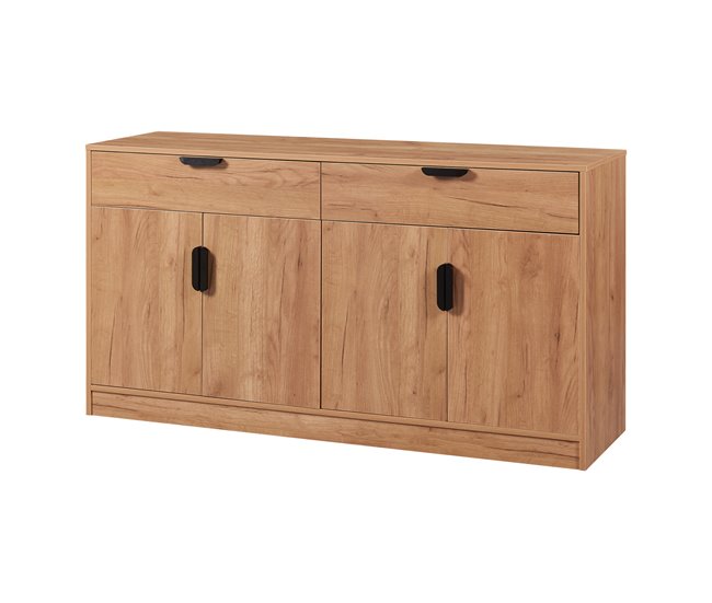 Conforama Aparador Varkaus 2 cajones + 4 puertas MDF 75x140x40 cm - Roble [en.casa]