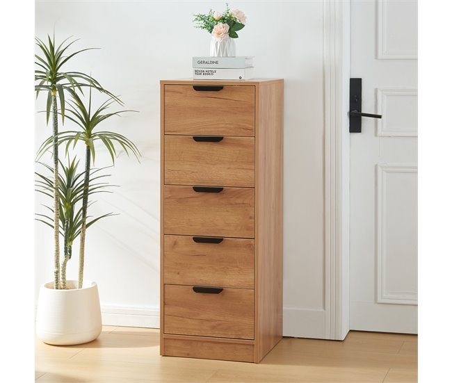 Conforama Aparador Varkaus Con 5 Cajones MDF 108x40x40 Cm - Roble [en.casa]
