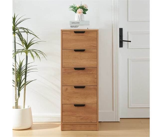 Conforama Aparador Varkaus Con 5 Cajones MDF 108x40x40 Cm - Roble [en.casa]