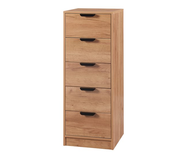 Conforama Aparador Varkaus con 5 cajones MDF 108x40x40 cm - Roble [en.casa]