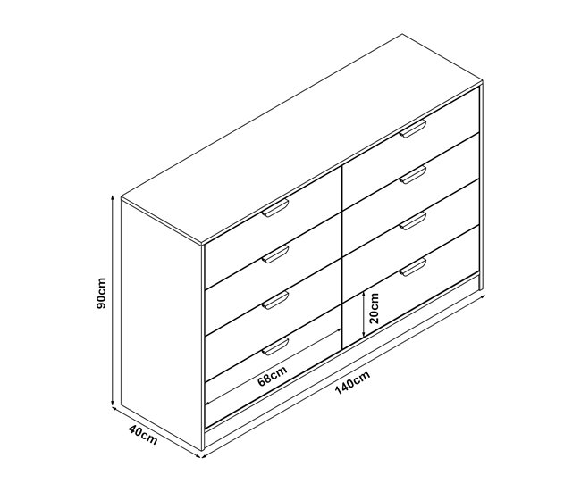 Conforama Aparador Varkaus Con 8 Cajones MDF 90x140x40 Cm - Roble [en.casa]