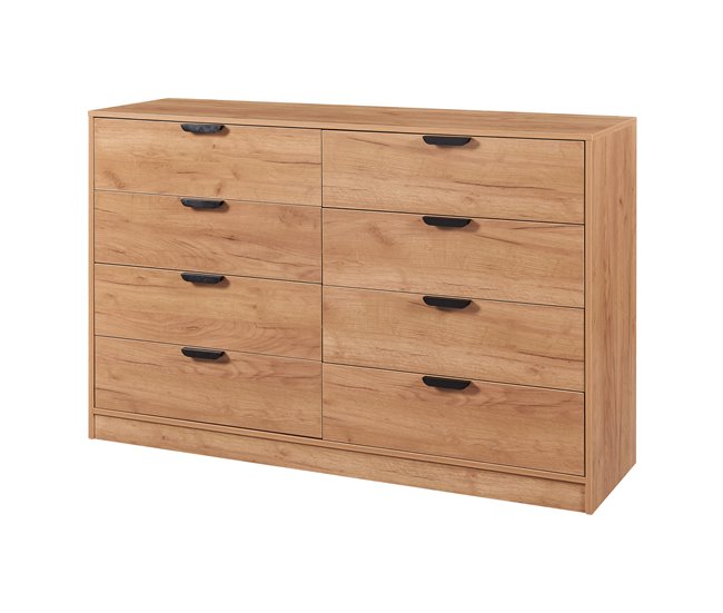 Conforama Aparador Varkaus con 8 cajones MDF 90x140x40 cm - Roble [en.casa]