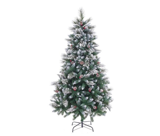 Conforama Árbol De Navidad Blanco Rojo Verde PVC Metal Polietileno Nevado 210 Cm