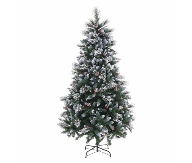 Conforama Árbol de Navidad Blanco Rojo Verde PVC Metal Polietileno Nevado 210 cm