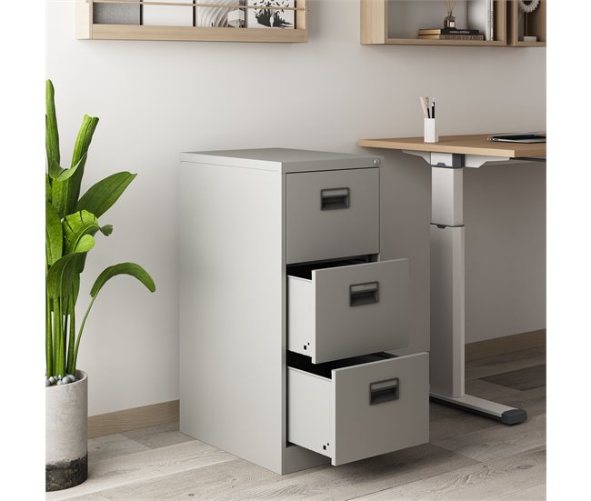 Conforama Archivador Rääkkylä Con 3 Cajones Acero 103x45x62 Cm - Gris [en.casa]
