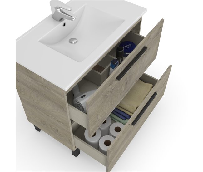 Conforama ARKITMOBEL Air Mueble 80 2C + Espejo Roble Alaska - 0 80 X 0 80 X 0 45 Ms (Lavabo NO INCLUIDO)