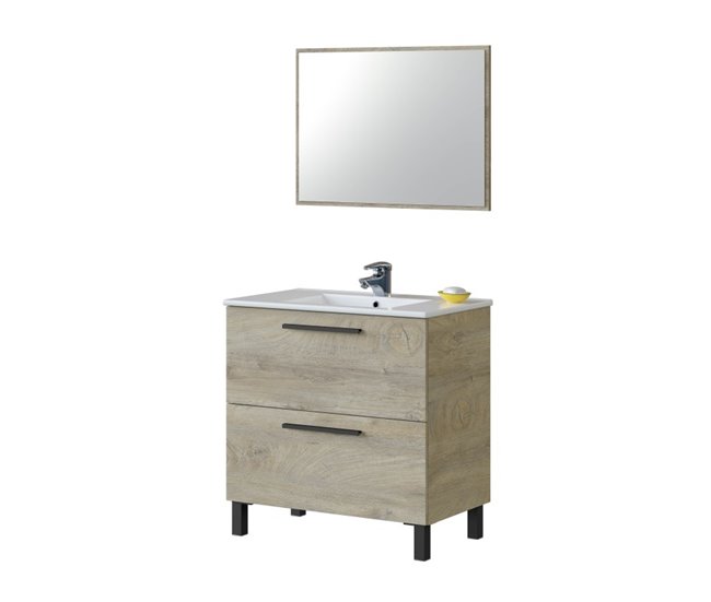 Conforama ARKITMOBEL Air Mueble 80 2C + Espejo Roble Alaska - 0 80 X 0 80 X 0 45 Ms (Lavabo NO INCLUIDO)