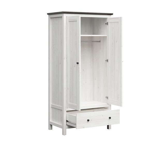 Conforama Armario 2 Puertas 1 Cajón Duck Blanco Y Madera Oscura