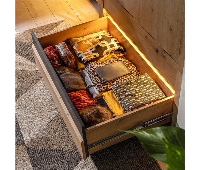 Conforama Armario 2 Puertas 2 Cajones Con LED Glenn Madera Y Negro