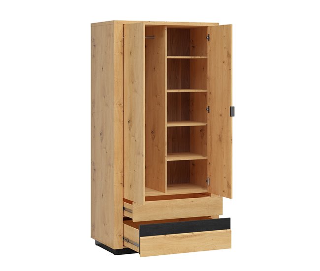 Conforama Armario 2 Puertas 2 Cajones Con LED Glenn Madera Y Negro