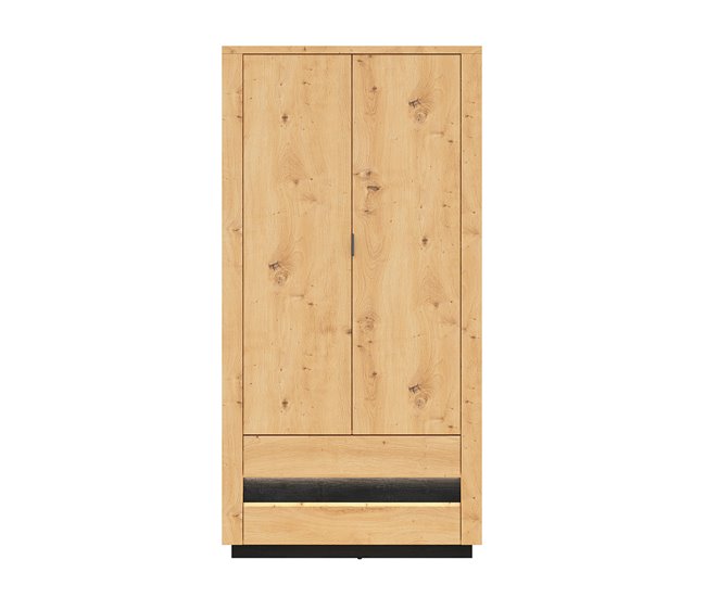 Conforama Armario 2 Puertas 2 Cajones Con LED Glenn Madera Y Negro