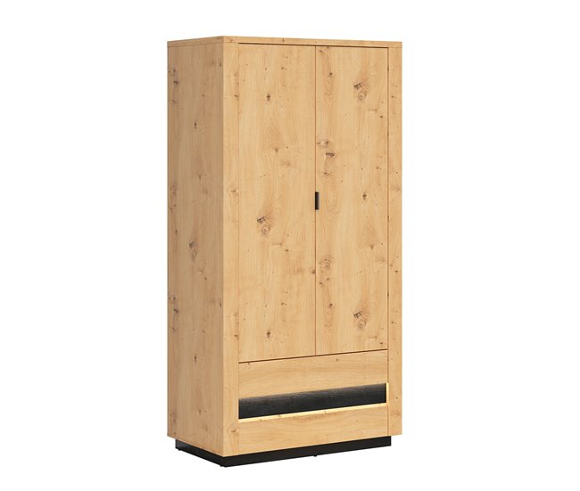 Conforama Armario 2 puertas 2 cajones con LED Glenn Madera y Negro