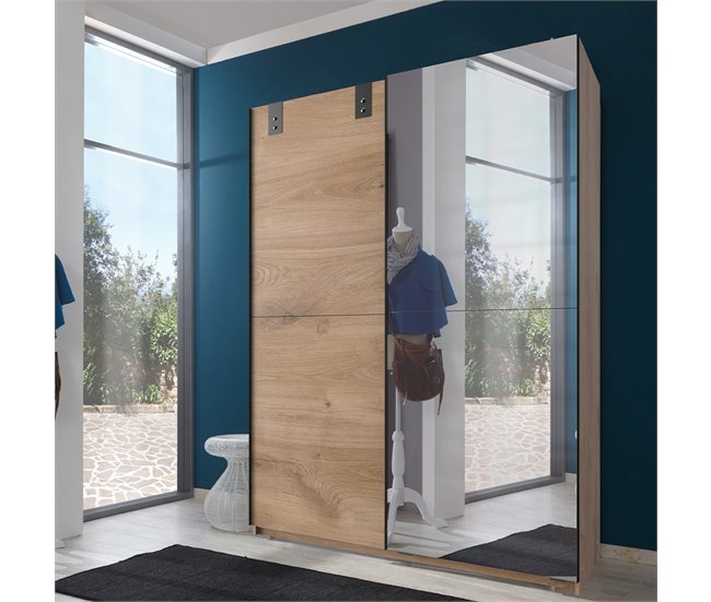 Conforama Armario 2 Puertas Correderas 1 Puerta Espejo + 1 Puerta Roble - L135 Cm