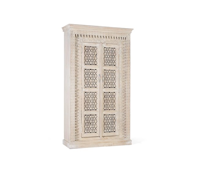 Conforama Armario 2 Puertas Fabricado En Madera Maciza De Mango En Color Blanco Decapé De 190x40x110 Cm - Giner Y Colomer