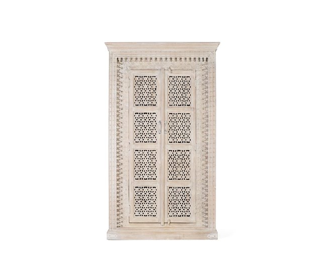 Conforama Armario 2 puertas fabricado en madera maciza de mango en color blanco decapé de 190x40x110 cm - Giner y Colomer