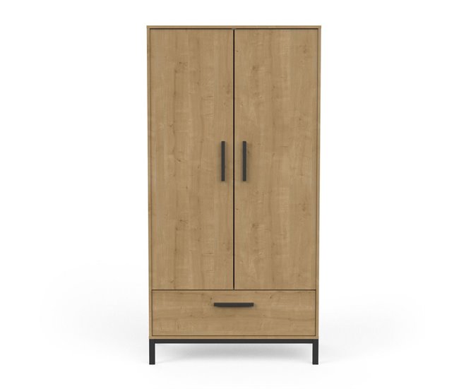 Conforama Armario 2 Puertas Y 1 Cajón Decorado En Roble Y Negro Mate Craft - H180 Cm