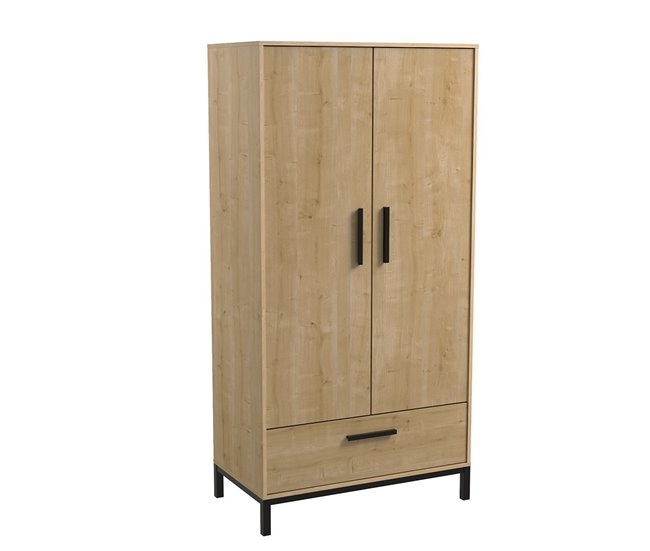 Conforama Armario 2 puertas y 1 cajón decorado en roble y negro mate Craft - H180 cm