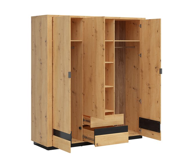 Conforama Armario 3 Puertas 2 Cajones Con LED Glenn Madera Y Negro