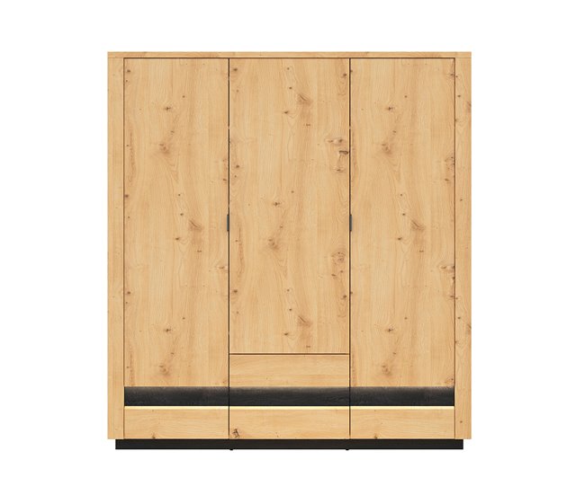 Conforama Armario 3 Puertas 2 Cajones Con LED Glenn Madera Y Negro