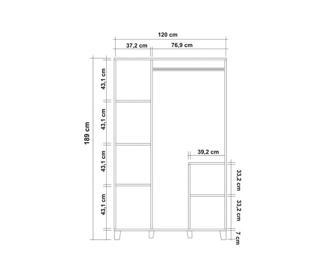 Conforama Armario 3 Puertas Dpiacer Muebles De Dormitorio Vestidor Armario De Ropa 120x48h189 Cm Roble
