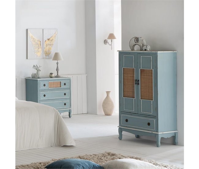 Conforama Armario Alexandra House Living Azul Ratán Madera De Abeto Madera MDF 42 X 138 X 80 Cm