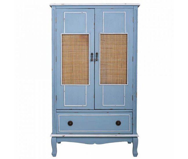 Conforama Armario Alexandra House Living Azul Ratán Madera de abeto Madera MDF 42 x 138 x 80 cm