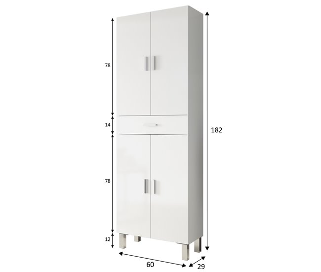 Conforama Armario Baño Alan 4 Puertas 1 Cajón Blanco Brillo 182 Cm